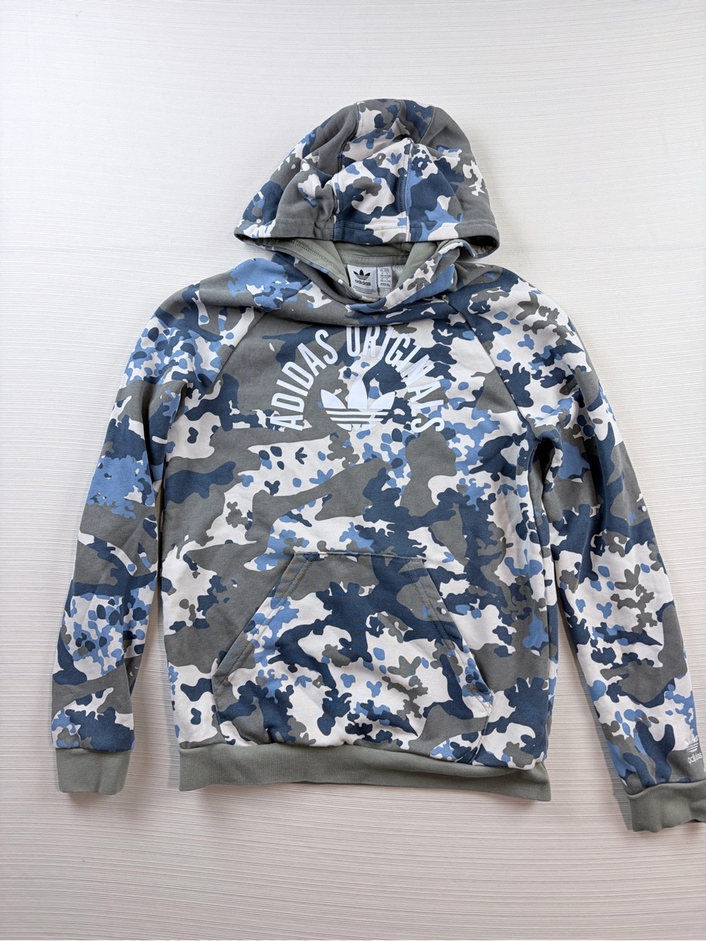 Kids Adidas Originals Camouflage Print Hoodie Blue Gray White Size M 11-12Y